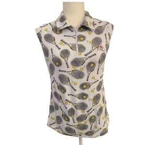 Ibkul Womens Sleeveless Tennis Racquet Print Tennis Top